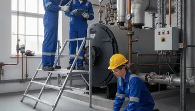 Boiler repair technician servicing a heating system in Olathe, KS