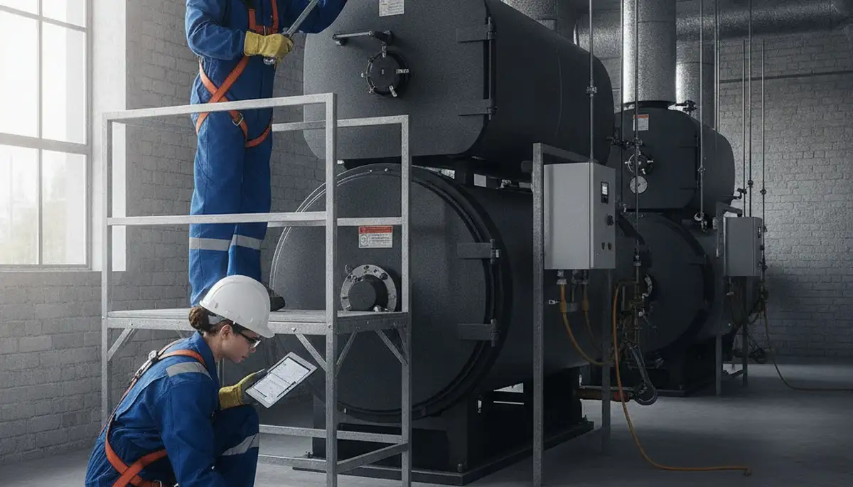 Boiler repair technician servicing a heating system in Olathe, KS