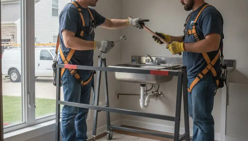 Plumber repairing a pipe in Olathe, KS for fast residential plumbing service
