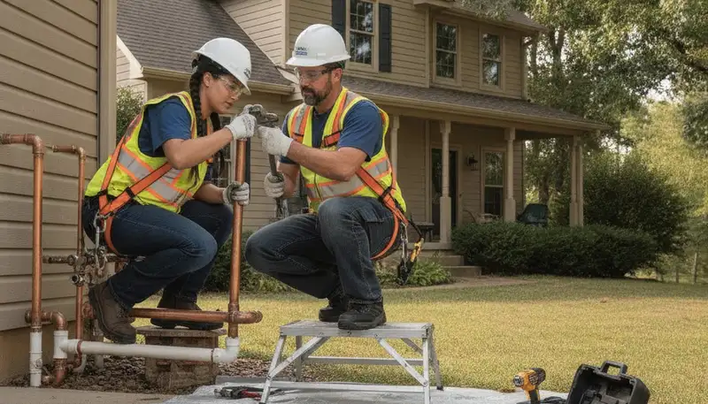 Plumber repairing a leak in Olathe, KS for plumbing repair service