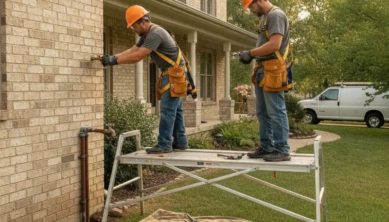 Plumber repairing a pipe in Olathe, KS for emergency plumbing service