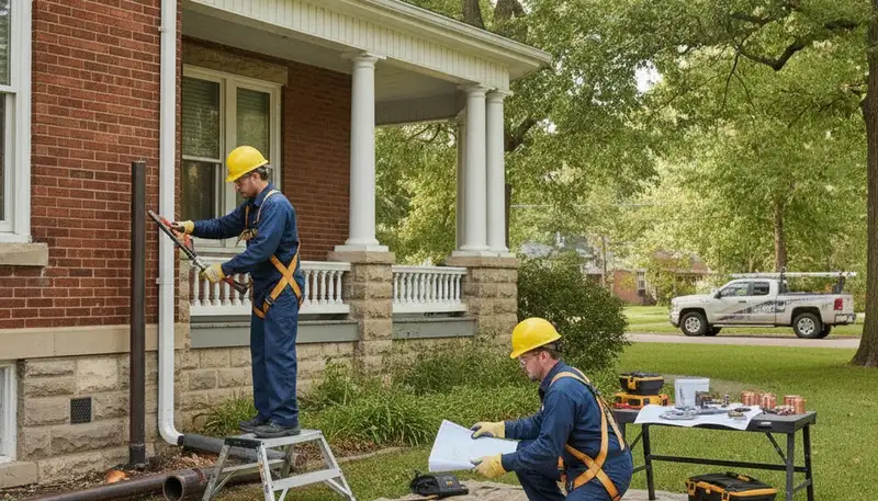 Plumber repairing a pipe in Olathe, KS for plumbing repair service