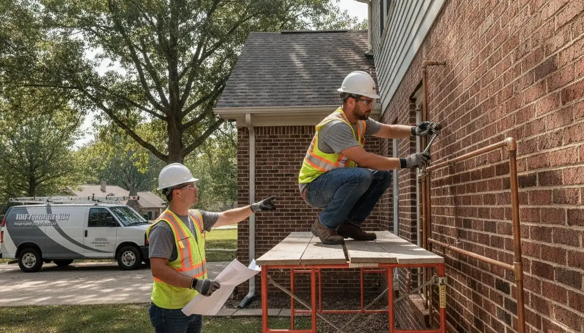 Plumber repairing a pipe in Olathe, KS for plumbing repair service