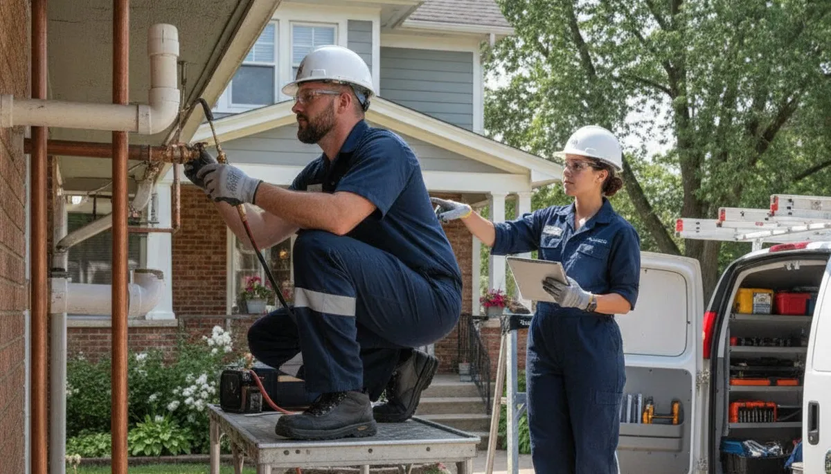 Plumber repairing a leak in Olathe, KS for local plumbing repair service