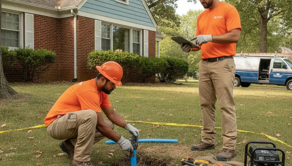 Plumber repairing a pipe for Olathe, KS plumbing service