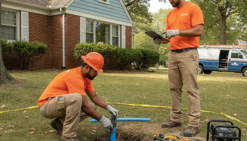 Plumber repairing a pipe for Olathe, KS plumbing service