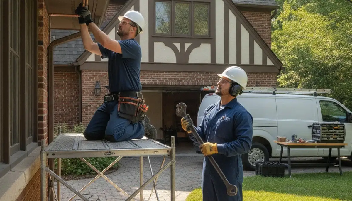 Plumber repairing a pipe in Olathe, KS for plumbing repair service