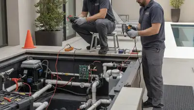 Spa repair technician servicing a home spa in Olathe, KS with On Call Plumbers