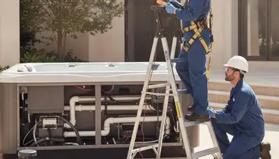 Spa repair technician servicing a home spa in Olathe, KS