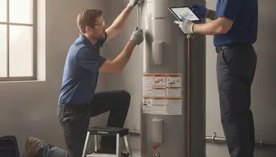 Water heater repair technician servicing a unit for Olathe, KS homeowners
