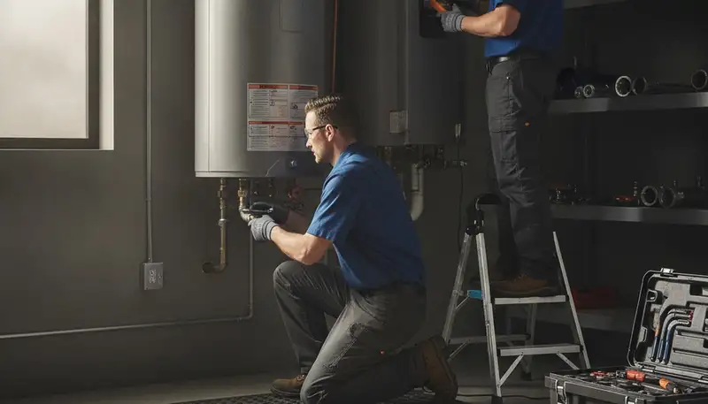 Olathe, KS plumber repairing a water heater for fast home service and same-day leak fixes